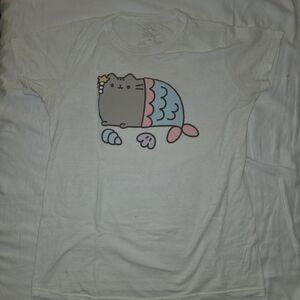 Pusheen Mermaid Graphic Tee - White with Pink & Blue Accents